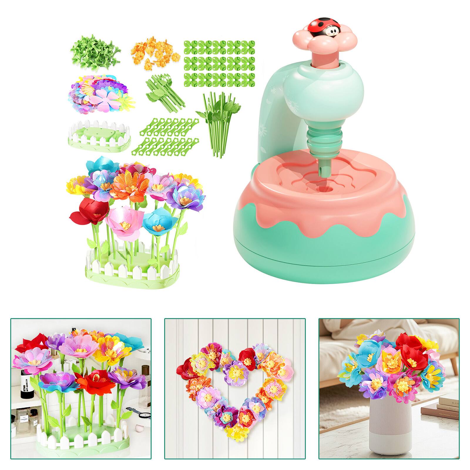 Left. Topteng - DIY Flower Bouquet Making Kit for Kids with Maker Machine, 150+ Reusable Pieces to Create Bouquets & Wreaths - Pink.