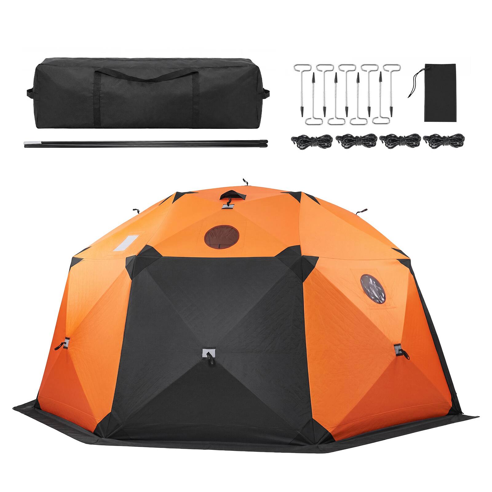 Front. VEVOR - Pop Up Ice Fishing Tent 8-10 Person 158x169x92 in Insulated Shelter, for Winter Fishing, 153 sq ft Area - Orange.