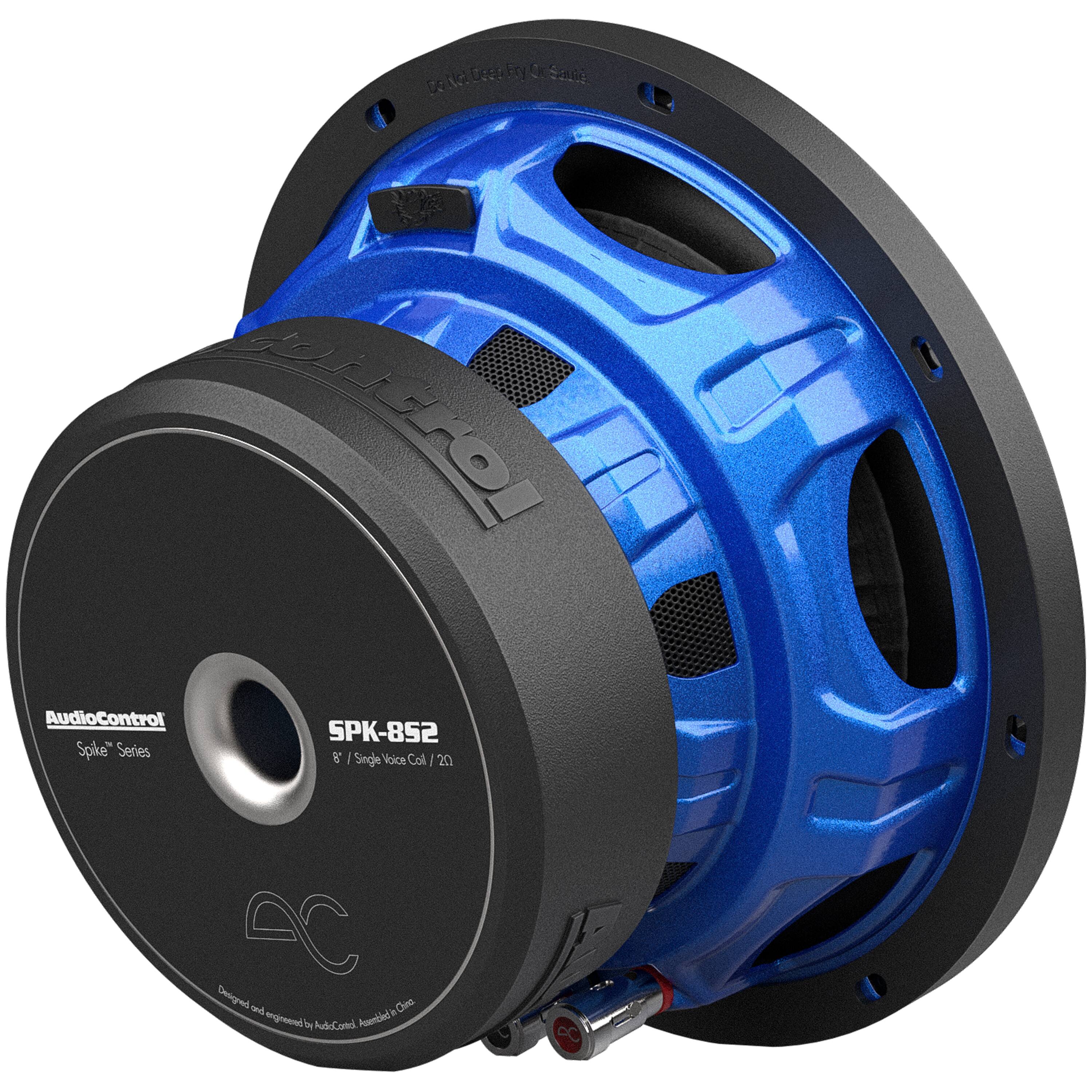 The text on the image reads: "Spike Series SPK-852 K - Single Voice Coil: 20 oz. Designed for extreme bass and high power handling. The Spike Series is a new line of subwoofers that deliver unmatched performance and durability. The SPK-852 K features a 10" diameter, 20 oz. magnet, and a 2" voice coil for extreme bass and high power handling. The Spike Series is perfect for those who demand the best in sound quality and performance."