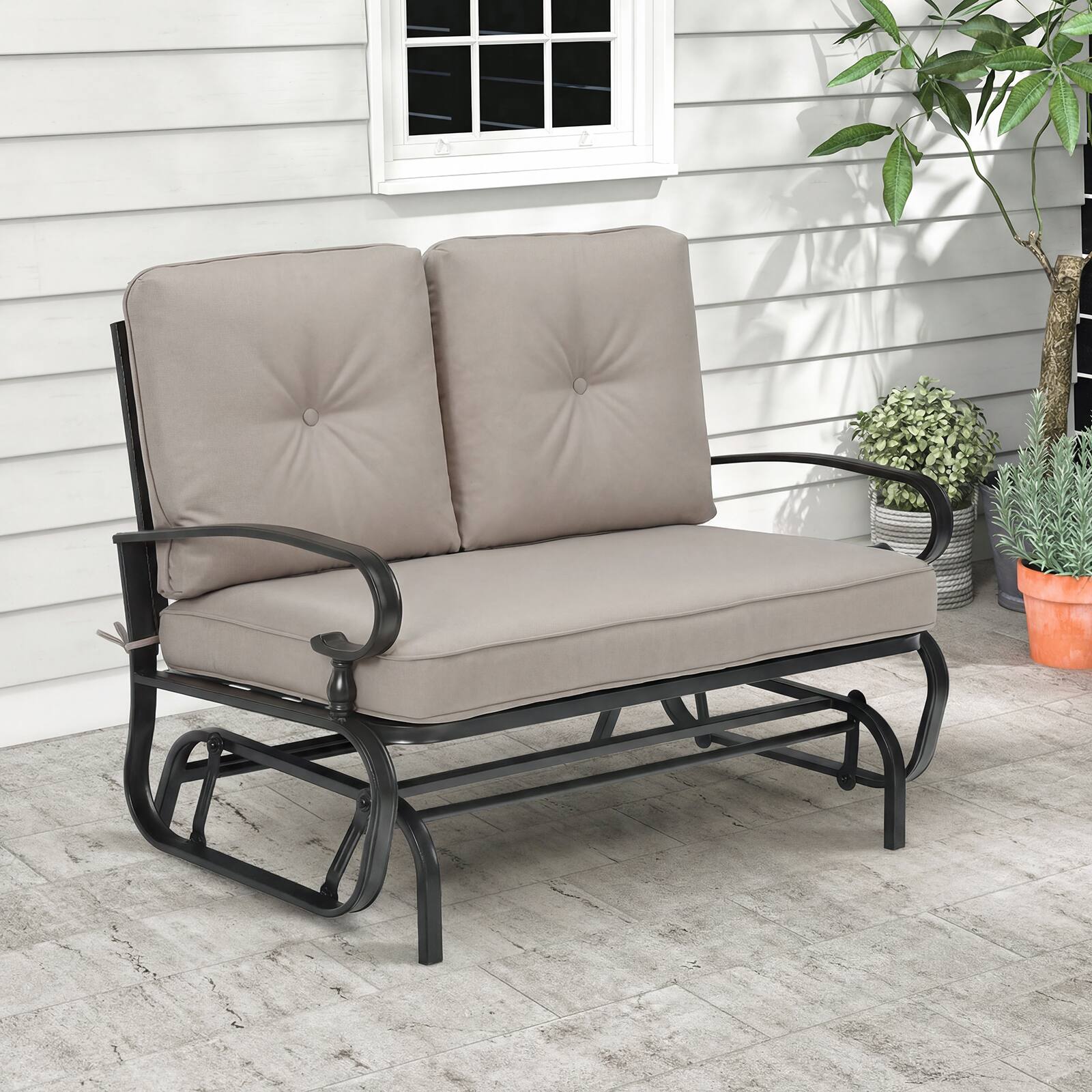 Alt View 1. Gymax - Gymax Patio Swing Glider Chair Rocking Loveseat Bench for 2 Persons w/ Beige Cushions - Beige.