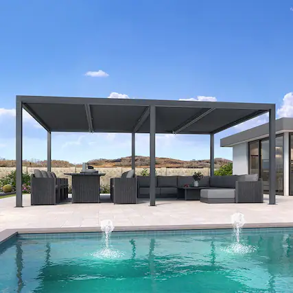 Front. PURPLE LEAF - Louvered Pergola Outdoor Gray Aluminum Pergola with Adjustable Roof for Deck Backyard Garden Hardtop Gazebo - 14' X 20'.