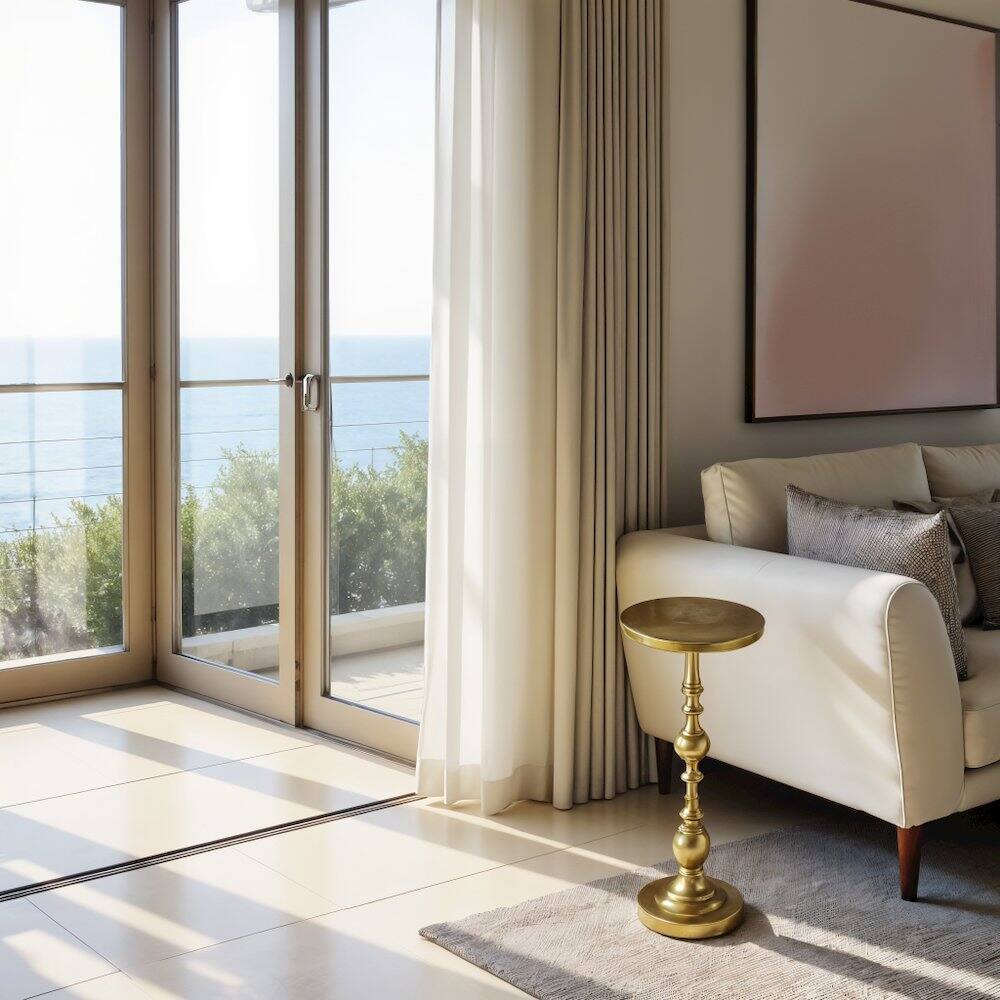 Alt View 2. Starlight Canyon Home - Elegant Gold Pedestal Side Table for Cocktails or Drinks - Modern Accent - Gold.