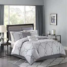 Gracie Mills - Tommie 12-Piece Damask Comforter Set with Cotton Bed Sheets - Silver