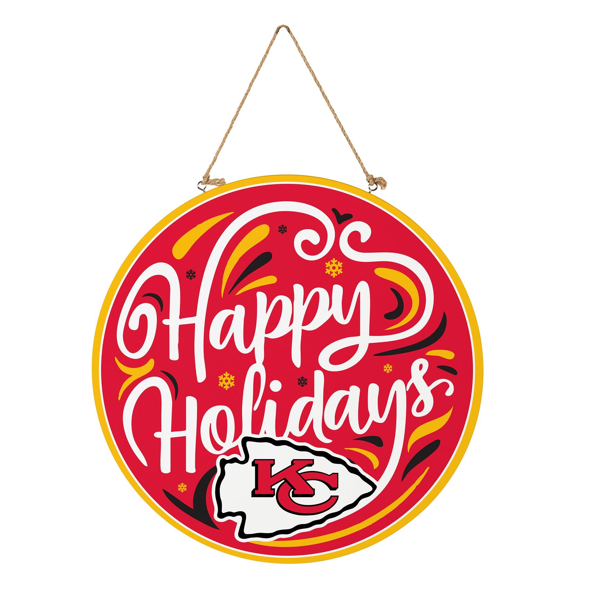 Alt View 2. Evergreen Enterprises - Kansas City Chiefs 18" Happy Holidays Wooden Round Door Sign - Multicolor.