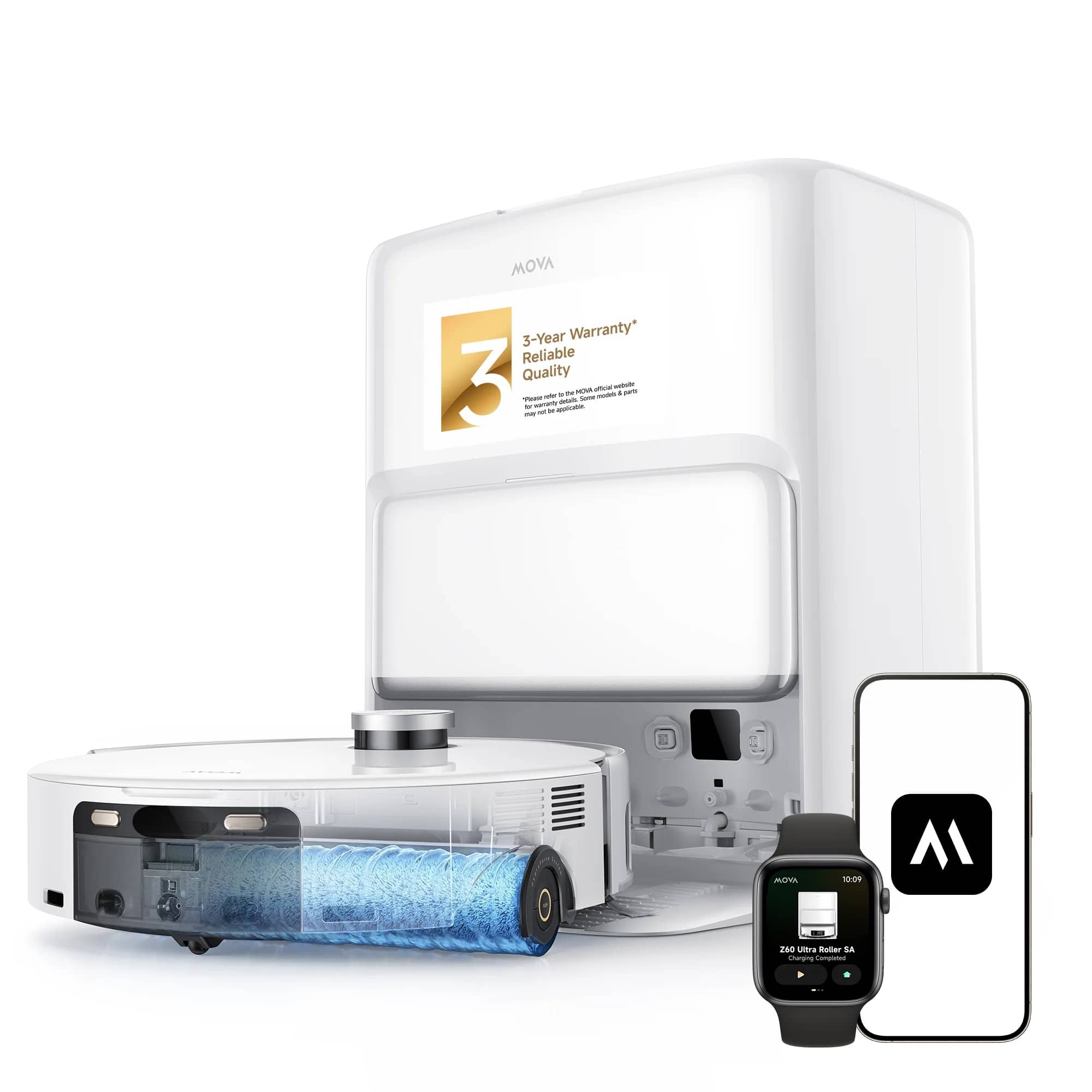 MOVA - Z60 Ultra Roller SA Robot Vacuum & Mop,Pet Hair and Carpet Friendly,DuoSolution System,26000Pa Suction - White