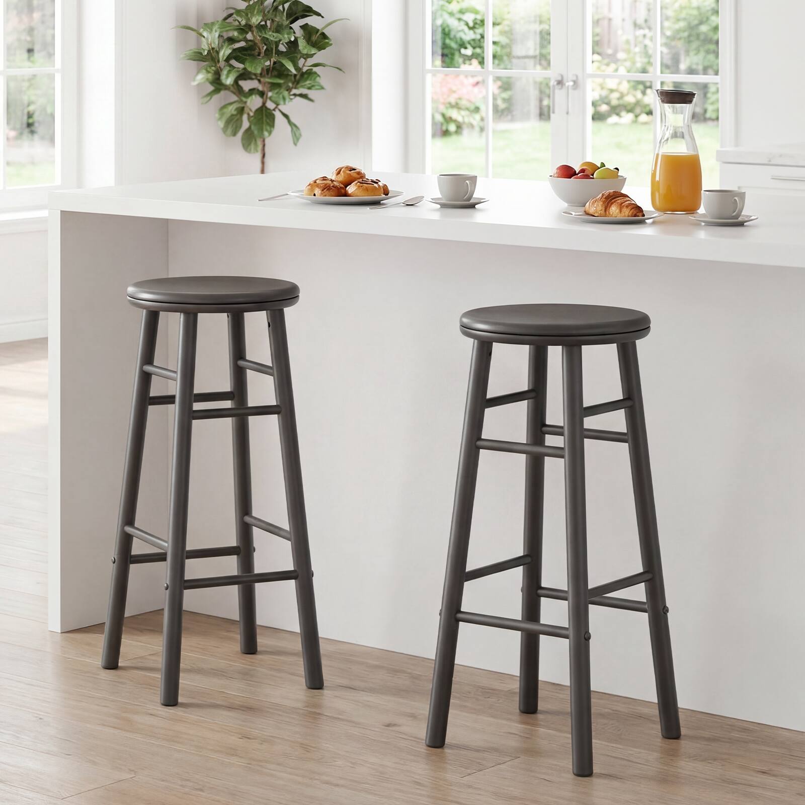 Alt View 4. Gymax - Gymax 29'' Swivel Bar Stools Set of 4 w/Backless Design Footrests & Strong Crossbars Gray - Grey.
