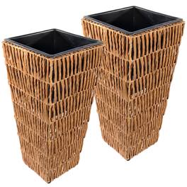 Sunnydaze - 11 in Hyacinth Poly-Wicker Planter - Set of 2 - Barley