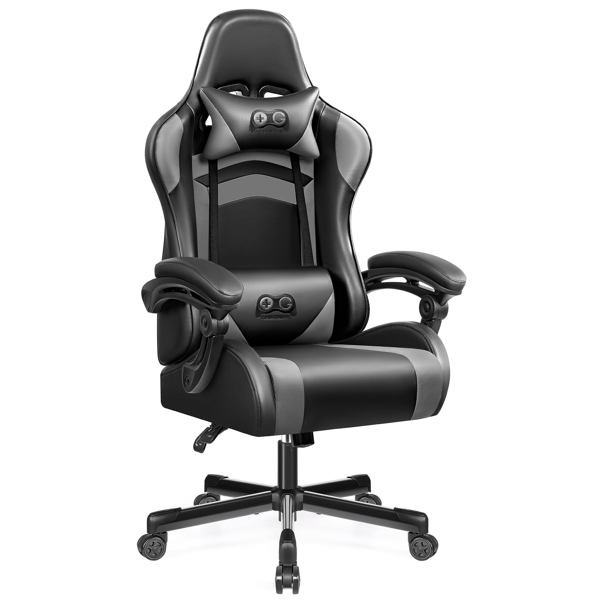 Left. Brick Attic - Ergonomic Gaming Chair, PU Leather Racing Style Game Office Chair, Adjustable Backrest Swivel Gamer Chair Computer Chair - Grey.