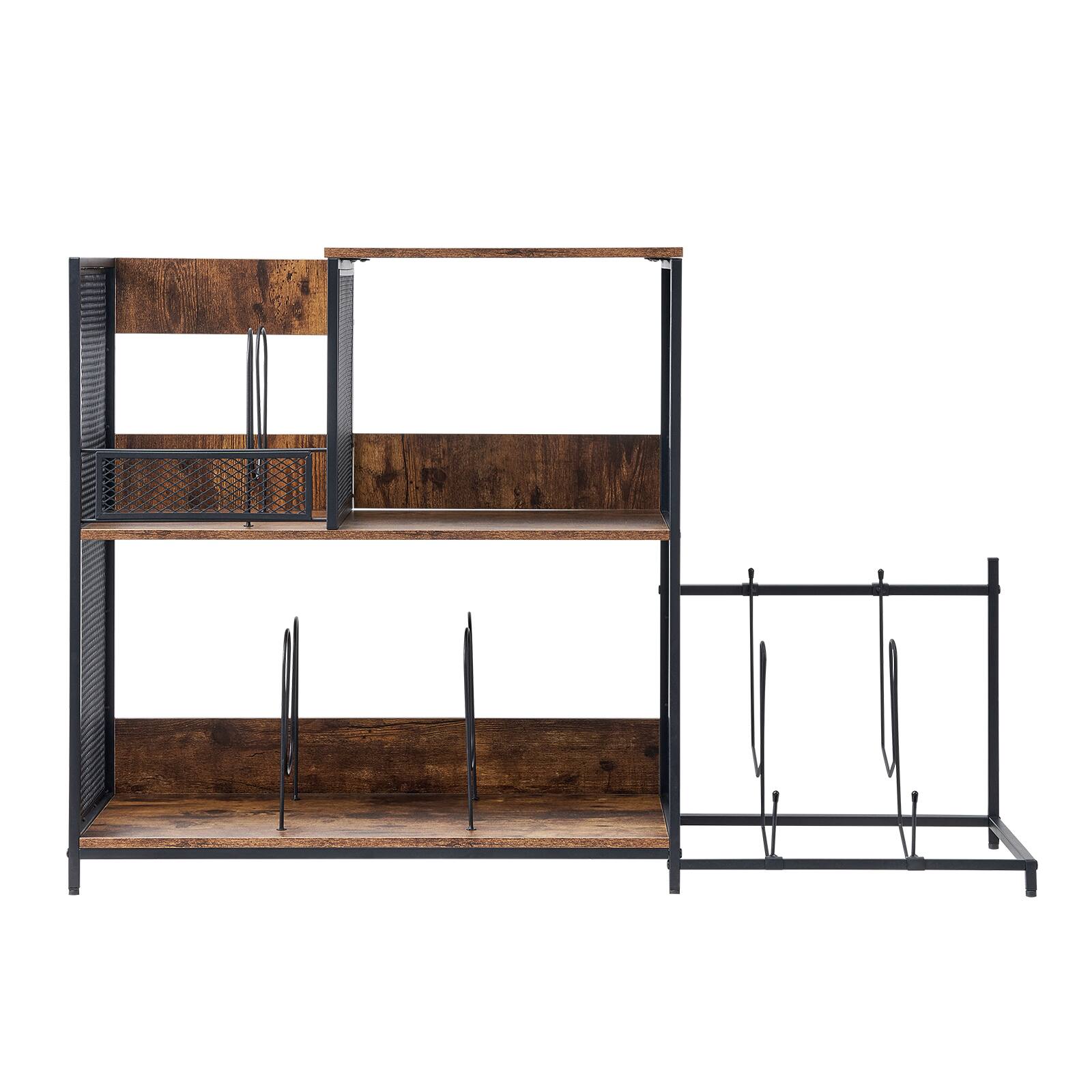 Alt View 5. VEVOR - 3-Tier Record Player Stand with Guitar Holder, Turntable Stand with Storage Holds Up to 300 Albums - Brown.