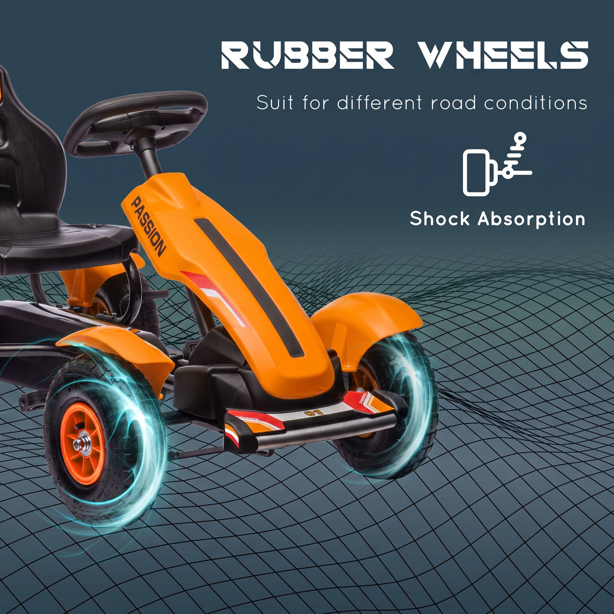 RUBBER WHEELS  
Suit for different road conditions  
PASSION  
Shock Absorption
