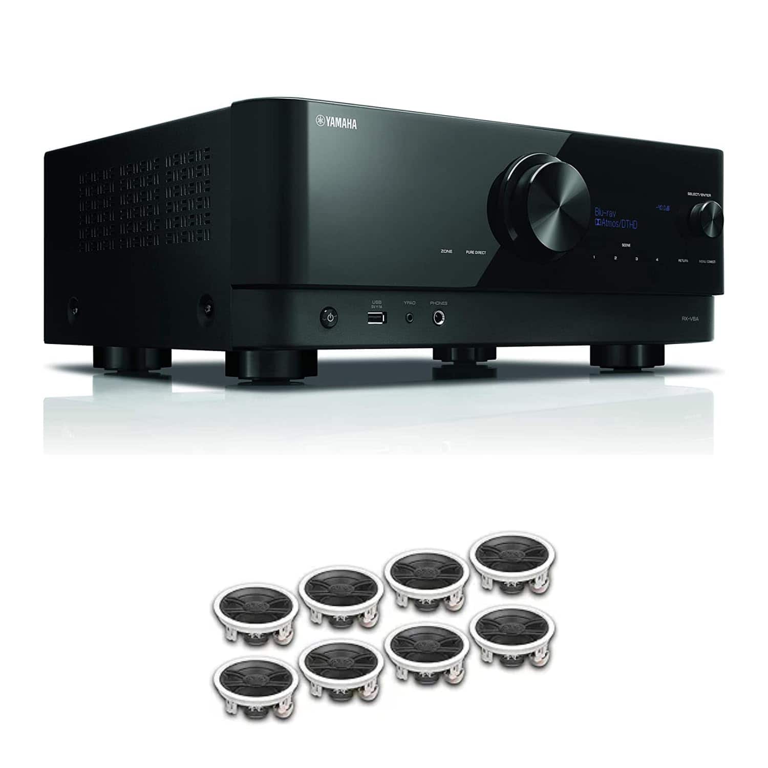 Yamaha - RX-V6A 7.2-Channel AV Receiver with 8 In-Ceiling Speakers - Black