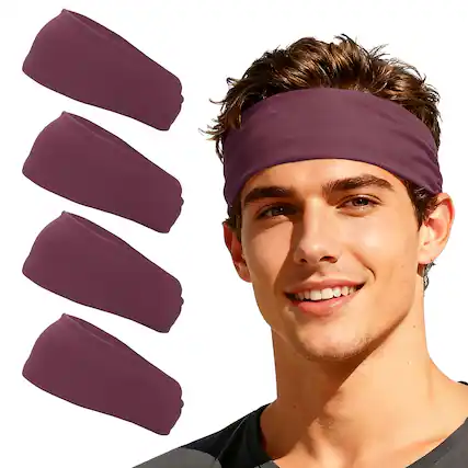 Front. Unique Bargains - Sport Headbands for Men & Women, Stretchy Sweatband Absorbent Headbands, 4pcs - For Yoga/Sports/Running/Fitness/Cycling - Maroon.