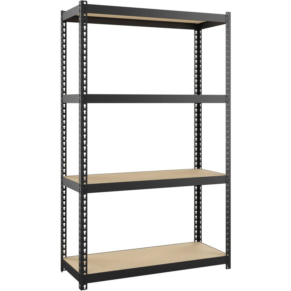 Front. Lorell - Lorell Narrow Riveted Shelving 4 Shelf 48" H x 30" W x 12" D 28% Recycled Black Steel - Black.