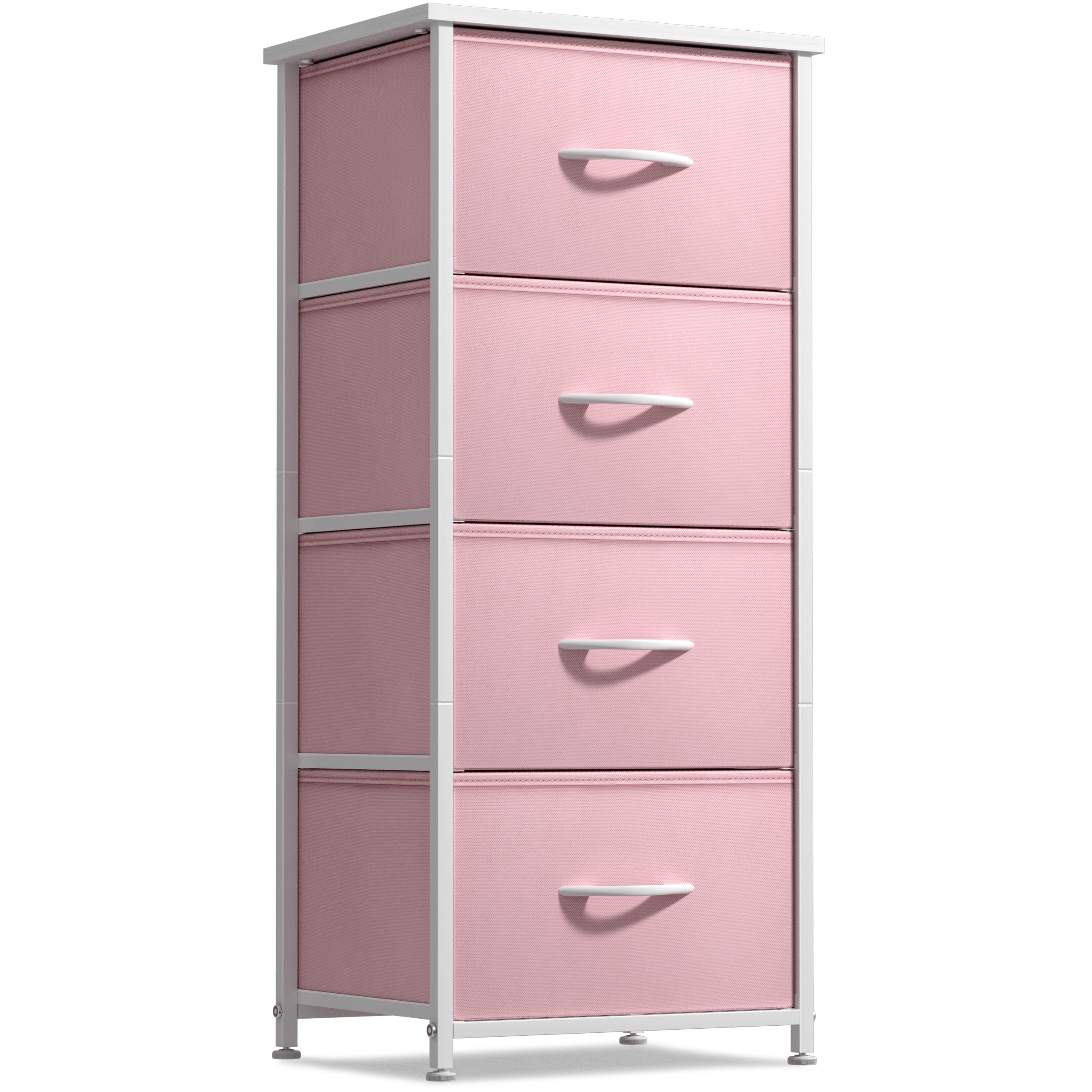 Sorbus - Nightstand with 4 Drawers, Bedside Furniture & Night Stand Dresser with Steel Frame, Wood Top, Fabric Bins - Pink
