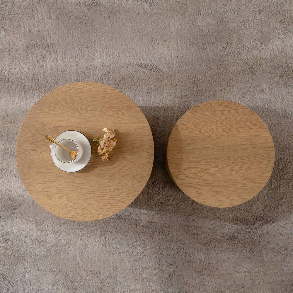 Alt View 2. Loheer - Loheer Nesting Coffee Table Set of 2 Round Wooden Modern Circle Accent End Side Table for Small Space Living Room - Brown.