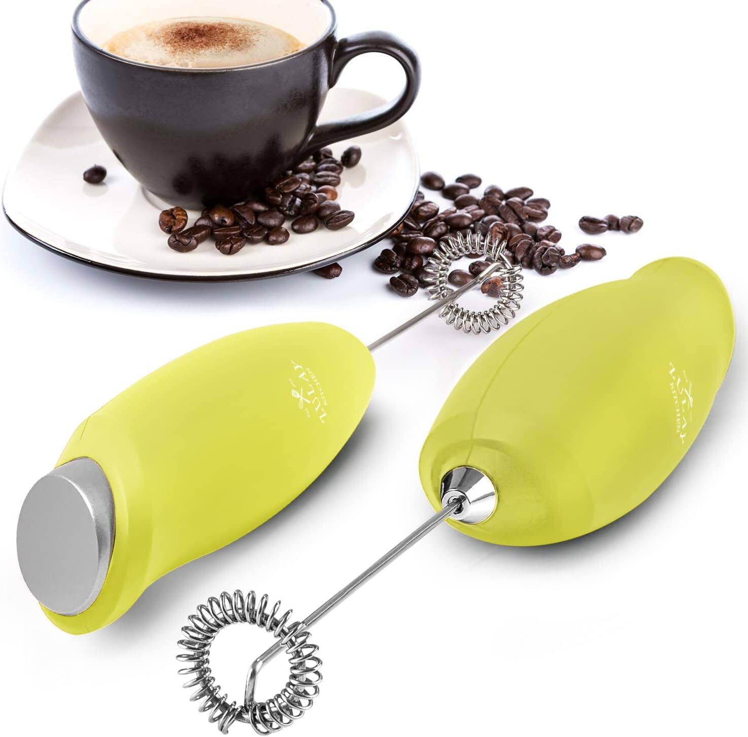 Left. Zulay Kitchen - Zulay Kitchen Premium One-Touch Milk Frother for Coffee - Easy-Use Frother Handheld Foam Maker - Lime Green.