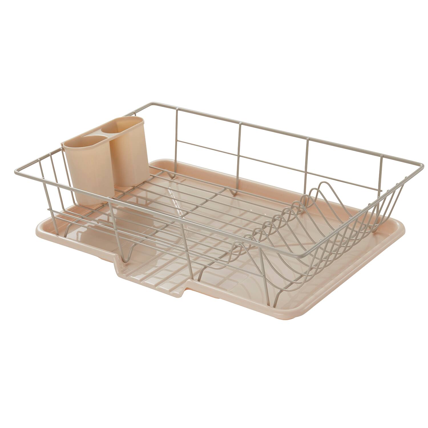 Left. Sweet Home Collection - Steel 3-Piece Large Countertop Dish Drainer with Drain Board & Utensil Holder - Beige.