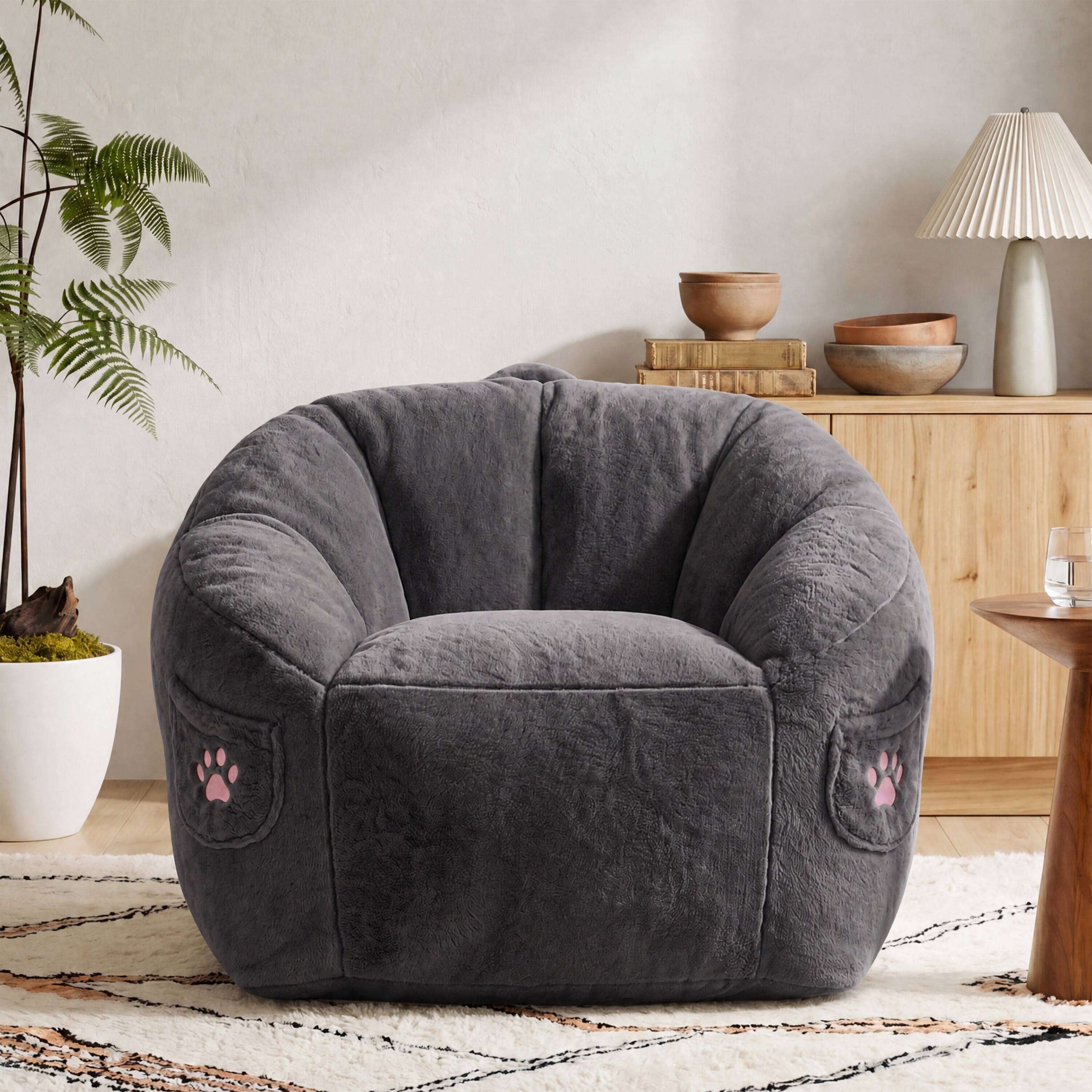 Angle. Vipbear - Bean Bag Chair for Adults,Armrest Chair Accent Chair with Back Support, Single Couch Chair for Bedroom Dorm - Dark Gray.