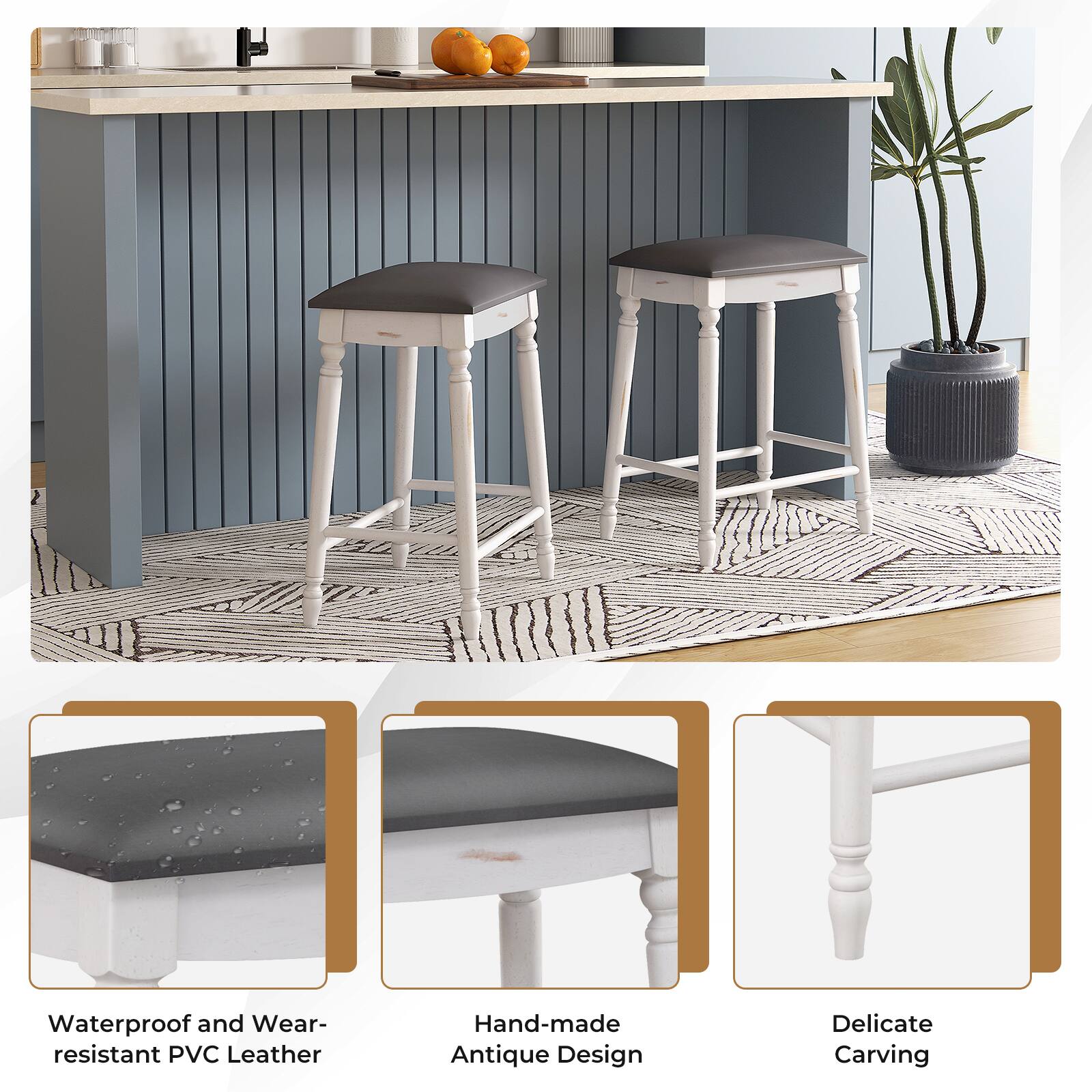 Waterproof and Wear-resistant PVC Leather  
Hand-made Antique Design  
Delicate Carving