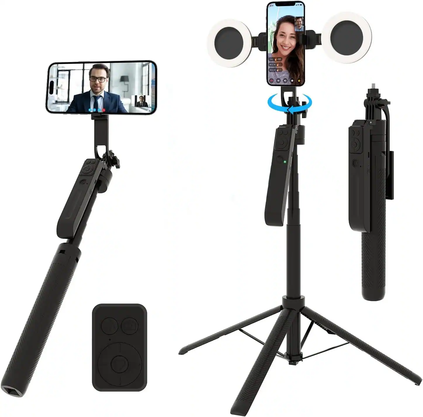 Schertz - Auto Face Tracking Selfie Stick Tripod with Fill Light, 360° Rotation & Remote, 71" Tripod for iPhone & Video Recording