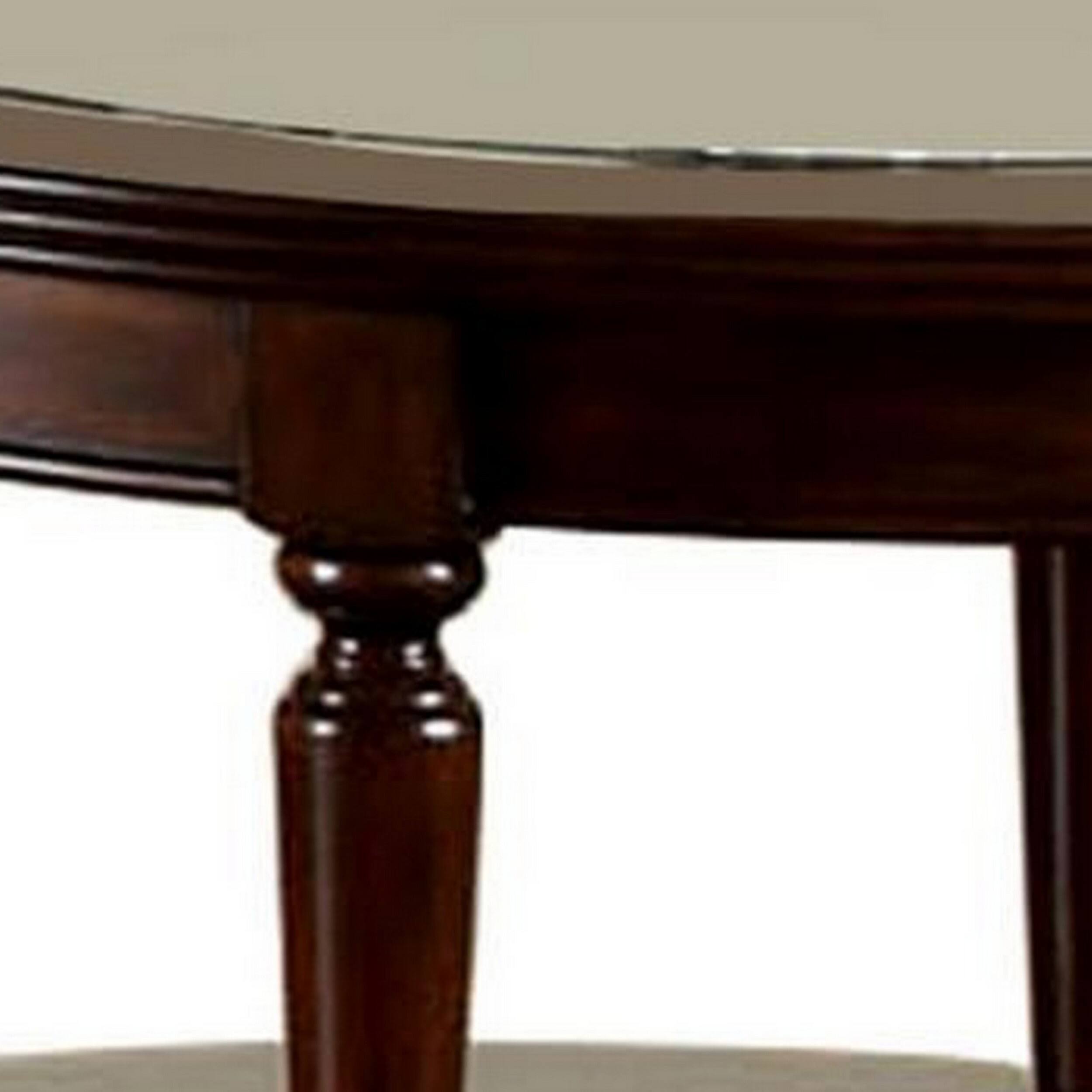 Alt View 3. Manhattan Lane - 48 Inch Oval Coffee Table, Glass Top, Turned Legs, Bottom Shelf, Brown - Brown.