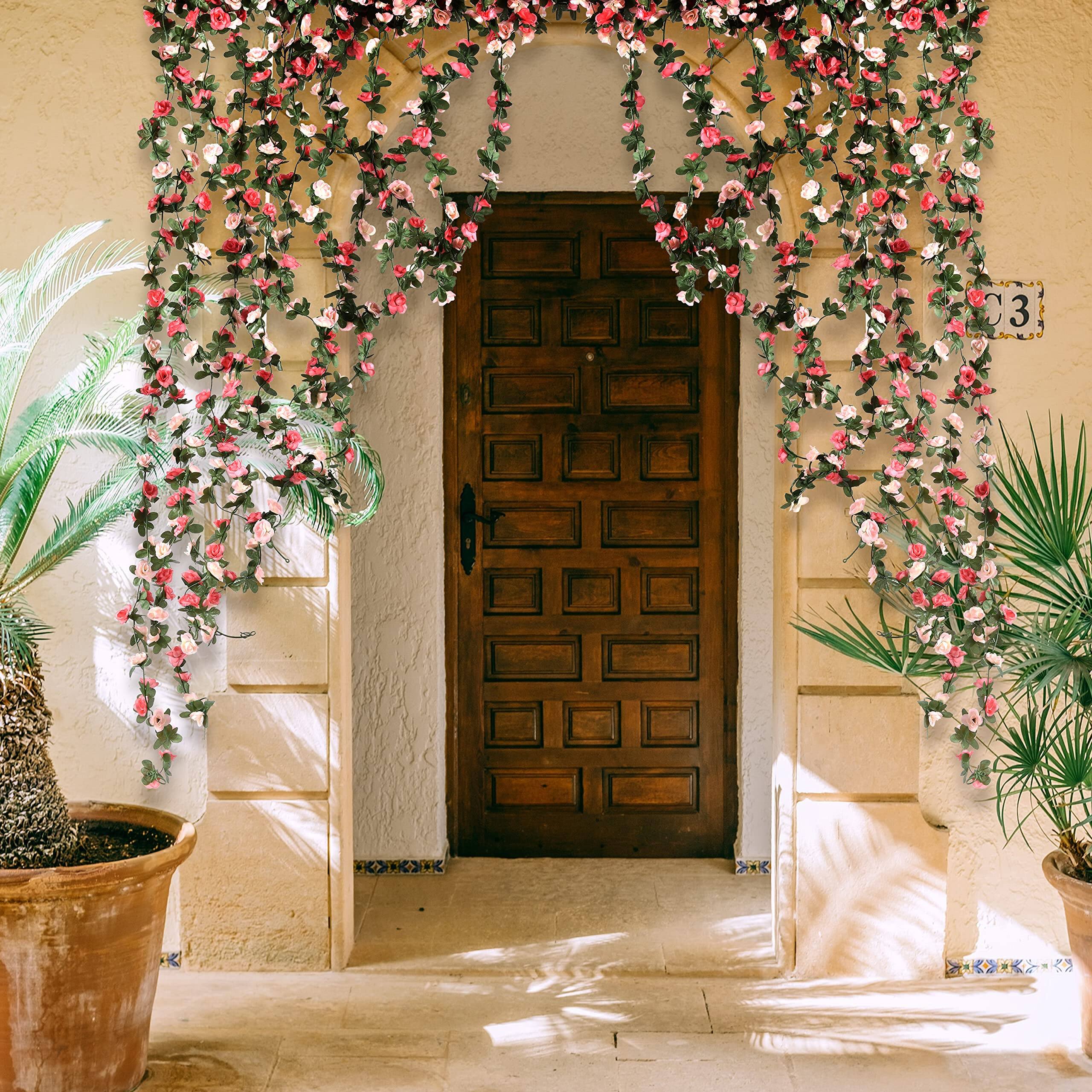 Alt View 9. Paradigms Interiors - 164ft Flower Garland Artificial Rose Vines With String Lights Cute Hanging Floral Decorations For Wedding P... - Orange-2 Pcs.