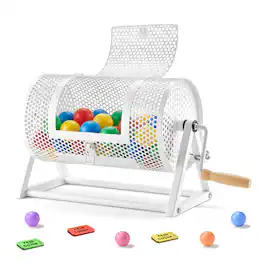 VEVOR - Raffle Ticket Spinner, 11.6" x 6.6" Holds 2500 Tickets or 100 Ping Pong Balls, Raffle Drum Lottery Spinning Cage - White
