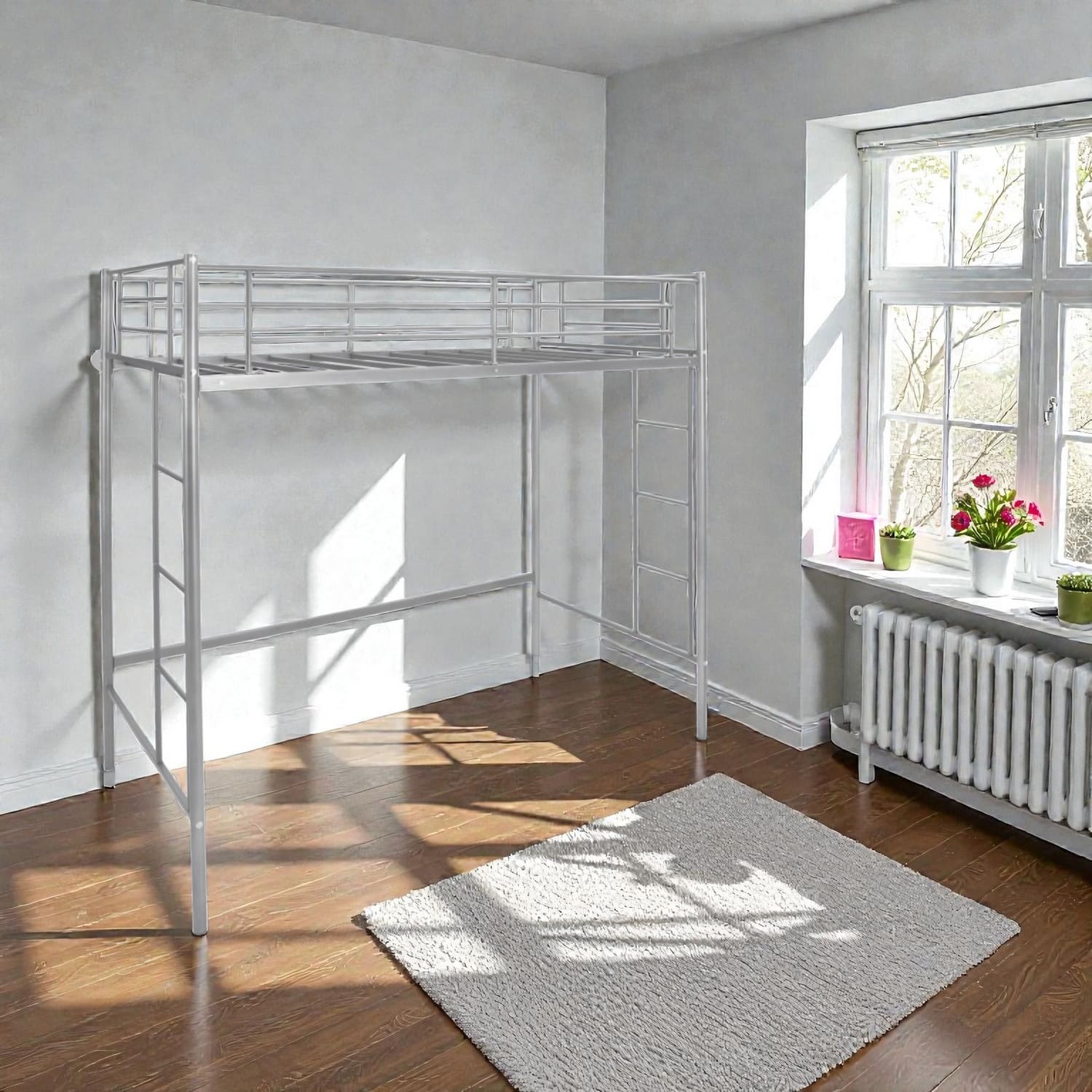 Hivvago - Twin Loft Bed with Two-Sided Ladders and Secure Full-Length Rails - Silver