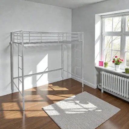 Front. Hivvago - Twin Loft Bed with Two-Sided Ladders and Secure Full-Length Rails - Silver.