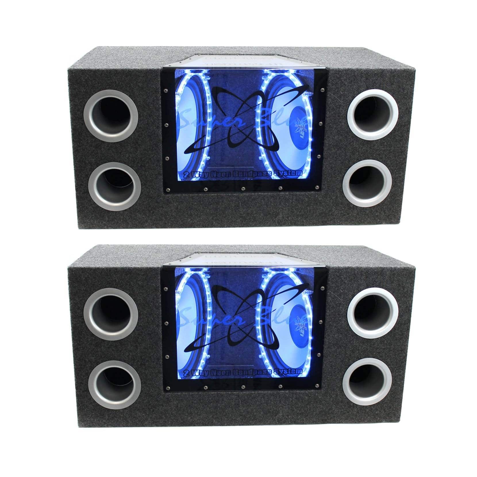 Pyramid - 10" 1000W Dual Car Audio Subs Box Subwoofers Bandpass w/Neon (2 Pack) - Black
