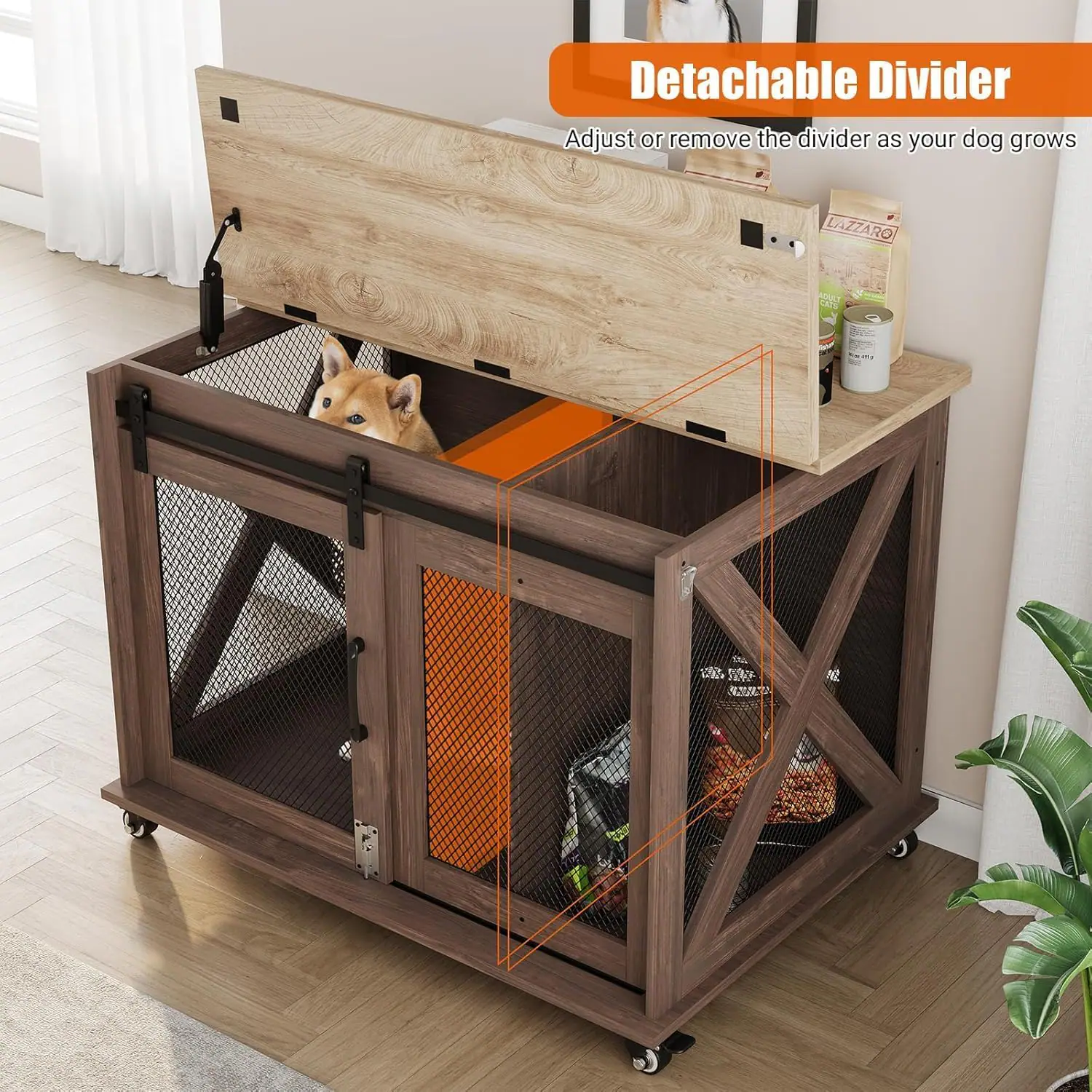Detachable Divider  
Adjust or remove the divider as your dog grows