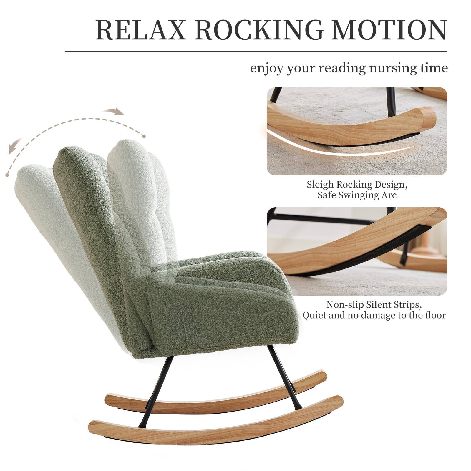 RELAX ROCKING MOTION

enjoy your reading nursing time

Sleigh Rocking Design, Safe Swinging Arc

Non-slip Silent Strips, Quiet and no damage to the floor