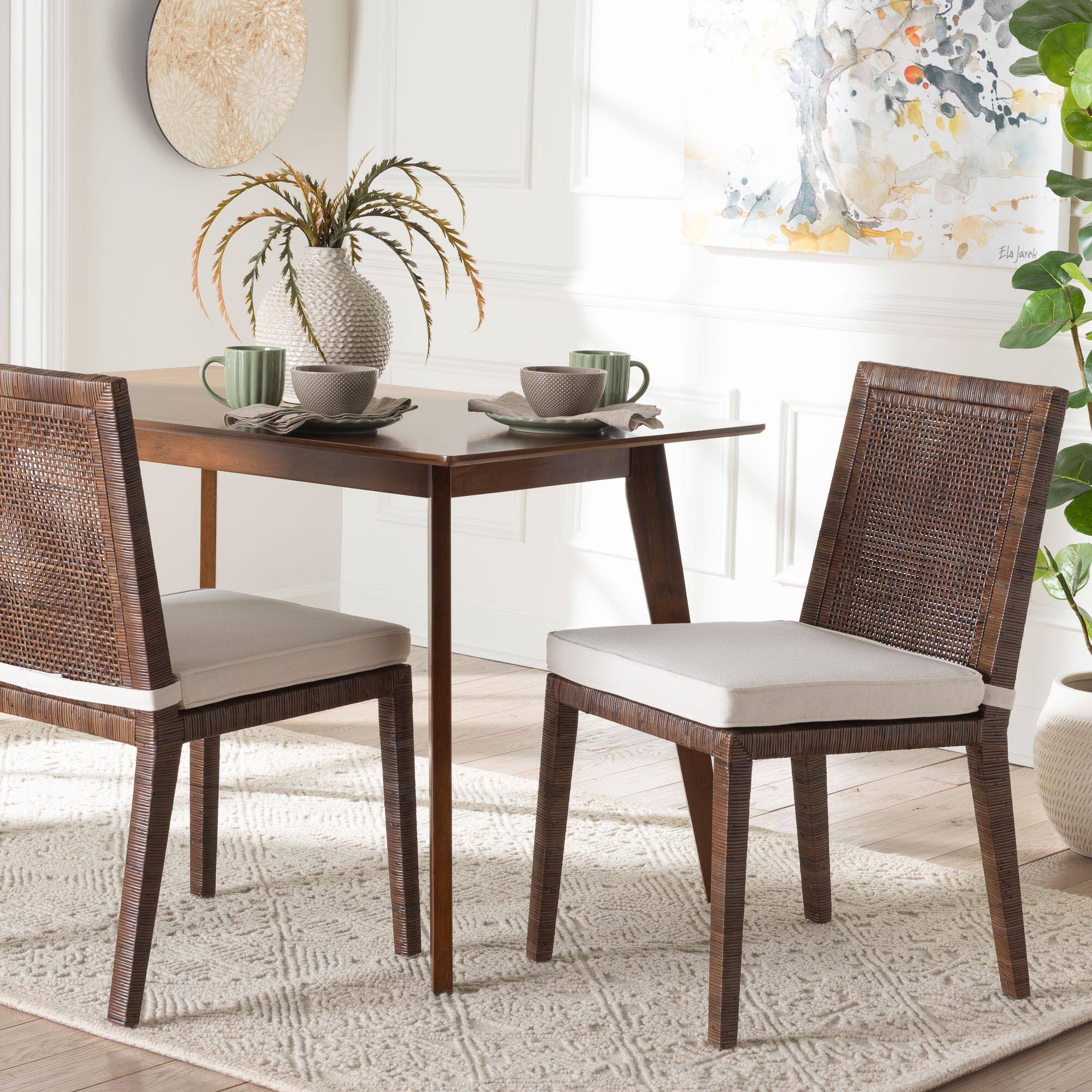 Alt View 4. bali & pari - Sofia Rattan Dining Chair with Cushion - Handwoven Wicker Side Chair with Mahogany Wood Frame, Indoor Seating - Antique Coffee.