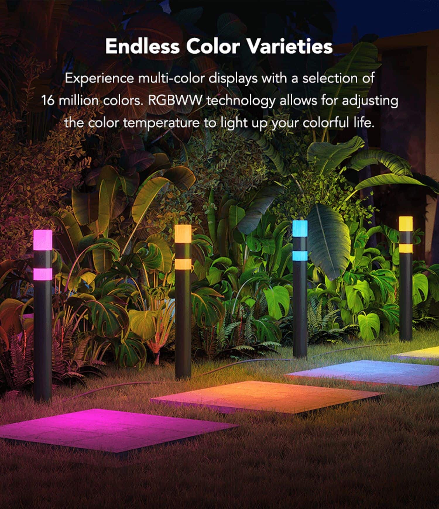 Endless Color Varieties: Experience multi-color displays with a selection of 16 million colors. RGBWW technology allows for adjusting the color temperature to light up your colorful life.