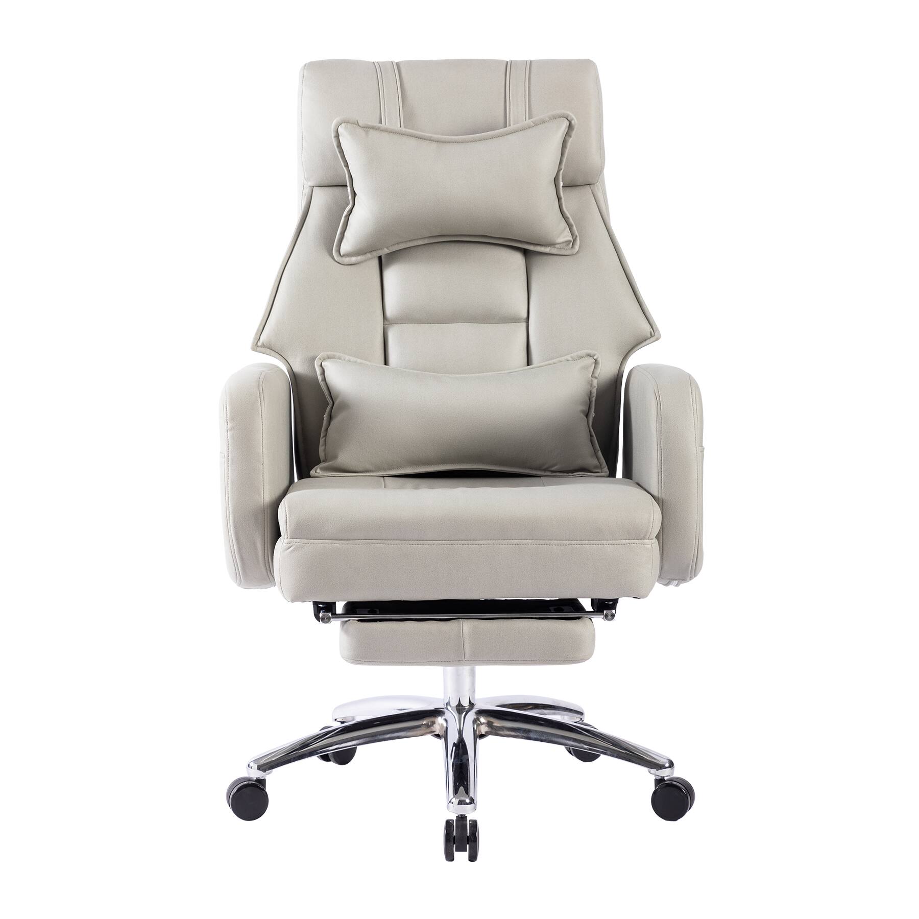 Left. PexFix - High-Back Ergonomic Executive Office Chair with 155° Recline, Tech Leather, Lumbar Support & Headrest for Dest Work - Gray.