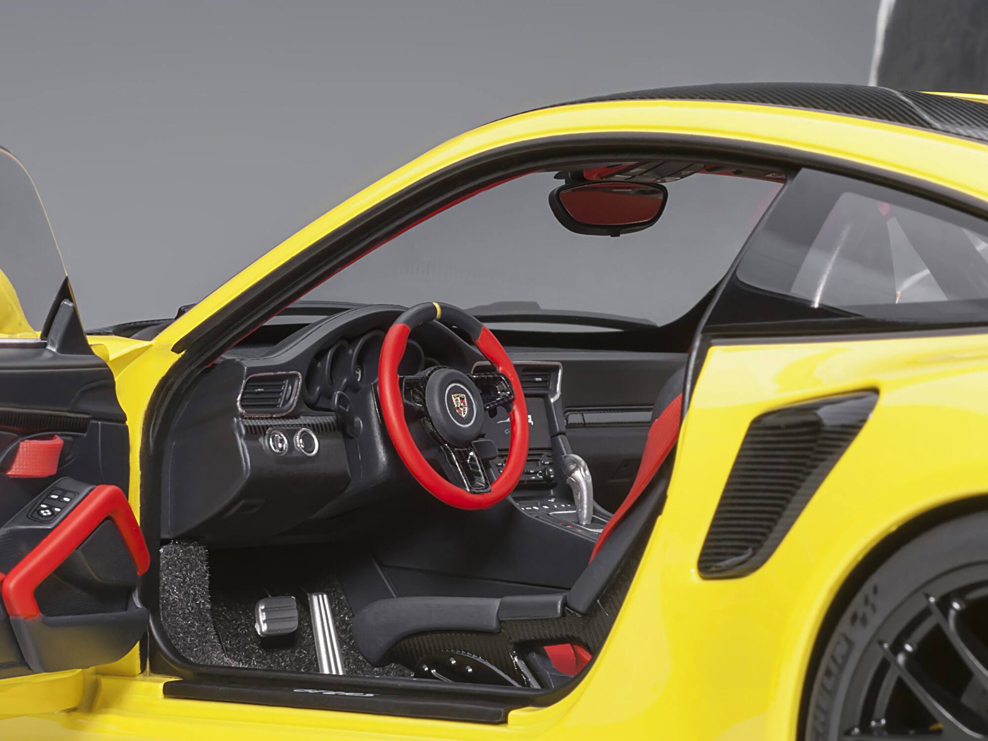 Alt View 3. Autoart - Porsche 911 (991.2) GT2 RS Weissach Package Racing Yellow with Carbon Stripes 1/18 Model Car by Autoart.