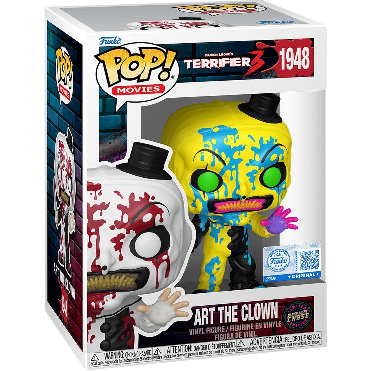 POP! ER FT F Funko DAMIEN LEONE'S P POP! TERRIFIER 1948 MENTES MOVIES AT TEE SOWN N FUKEN DFRCITY Cds Funko ARNGSEL Paete ORIGINAL Furo CLOWN LIMITED ART THE BLACIL LIENT CHASE / FIGURINE EN VINYLE PRITION VINYL FIGURE FIGURA DE VINIL DE ASFIXIA. ADVERTENCIA: PELIGRO meses nitos menores de D6 ATTENTION: DANGER D'TOUFFEMENT. Partes pequetas. No I adecuado para de menos de 36 mois. WARNING: CHOKING HAZARO. convient pas a enfants pices. Ne undes 36 morths Pettes Not subbable tr chidren Snall ps

Funko POP! MOVIES

DAMIEN LEONE'S TERRIFIER 3 1948

ART THE CLOWN

VINYL FIGURE / FIGURINE EN VINYLE / FIGURA DE VINIL

WARNING: CHOKING HAZARD. Small parts. Not suitable for children under 36 months. ATTENTION: PELIGRO. Pie