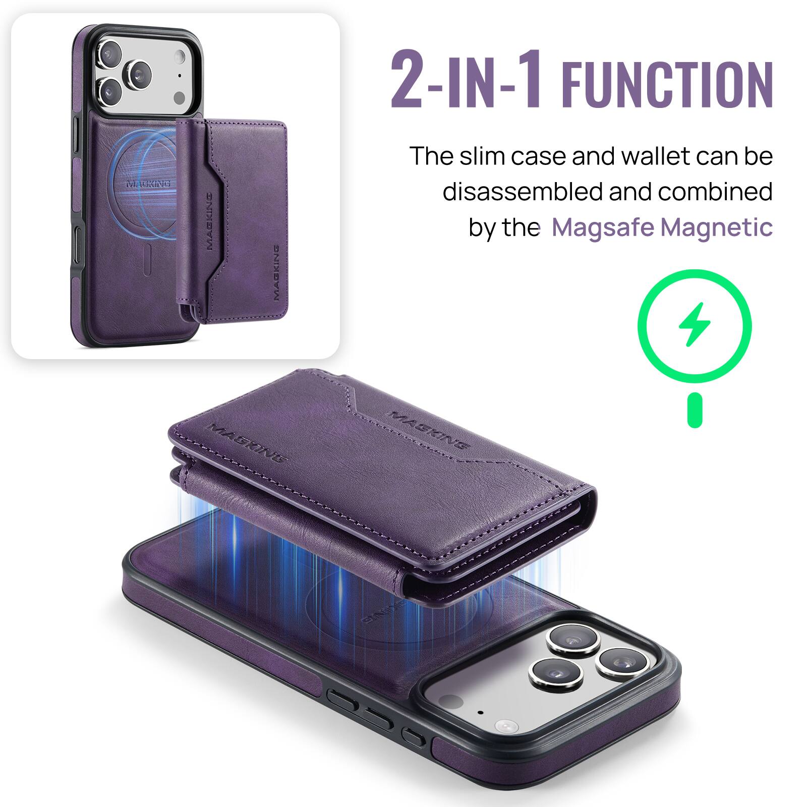 2-IN-1 FUNCTION

The slim case and wallet can be disassembled and combined by the Magsafe Magnetic