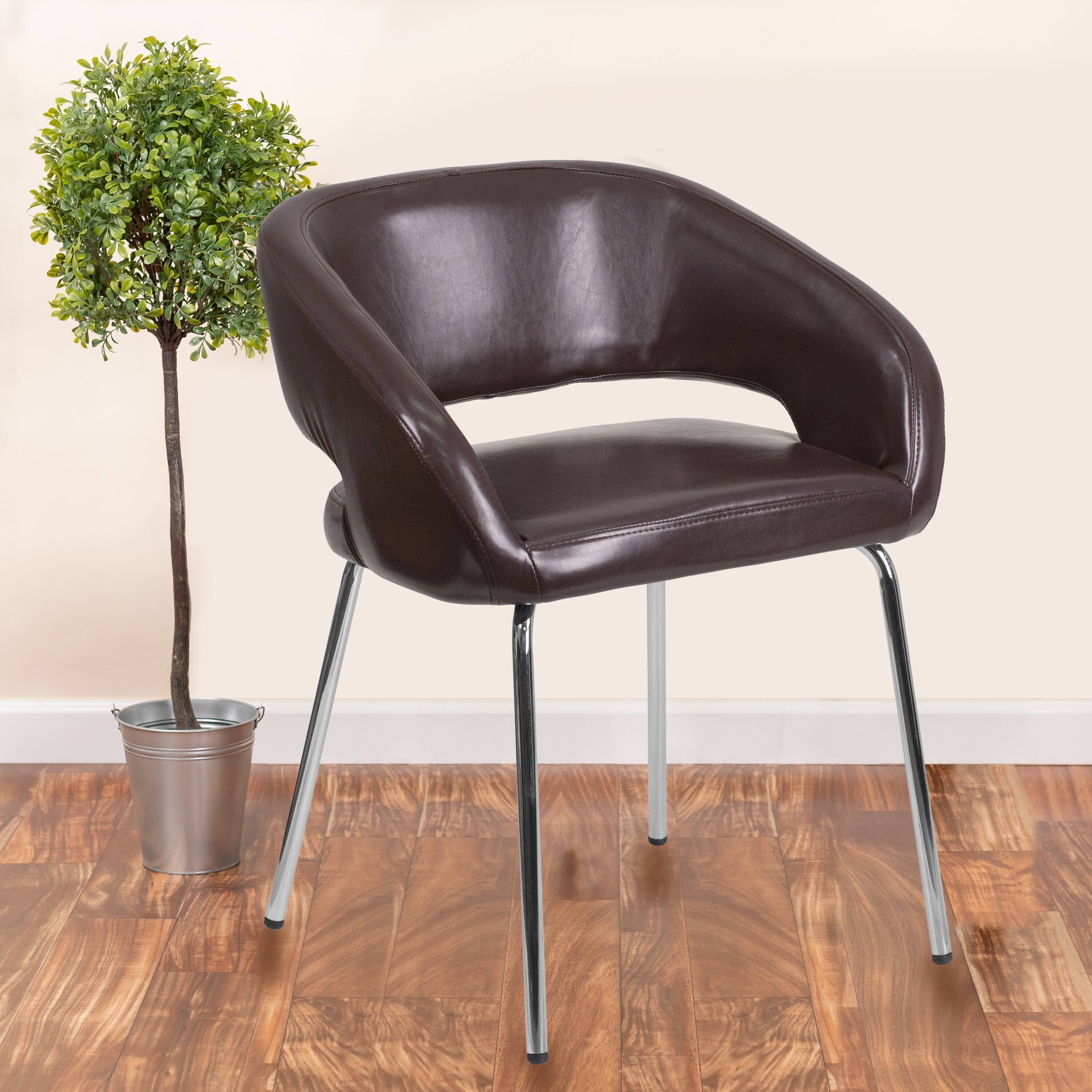 Alt View 1. Emma + Oliver - Contemporary LeatherSoft Side Reception Chair - Brown.