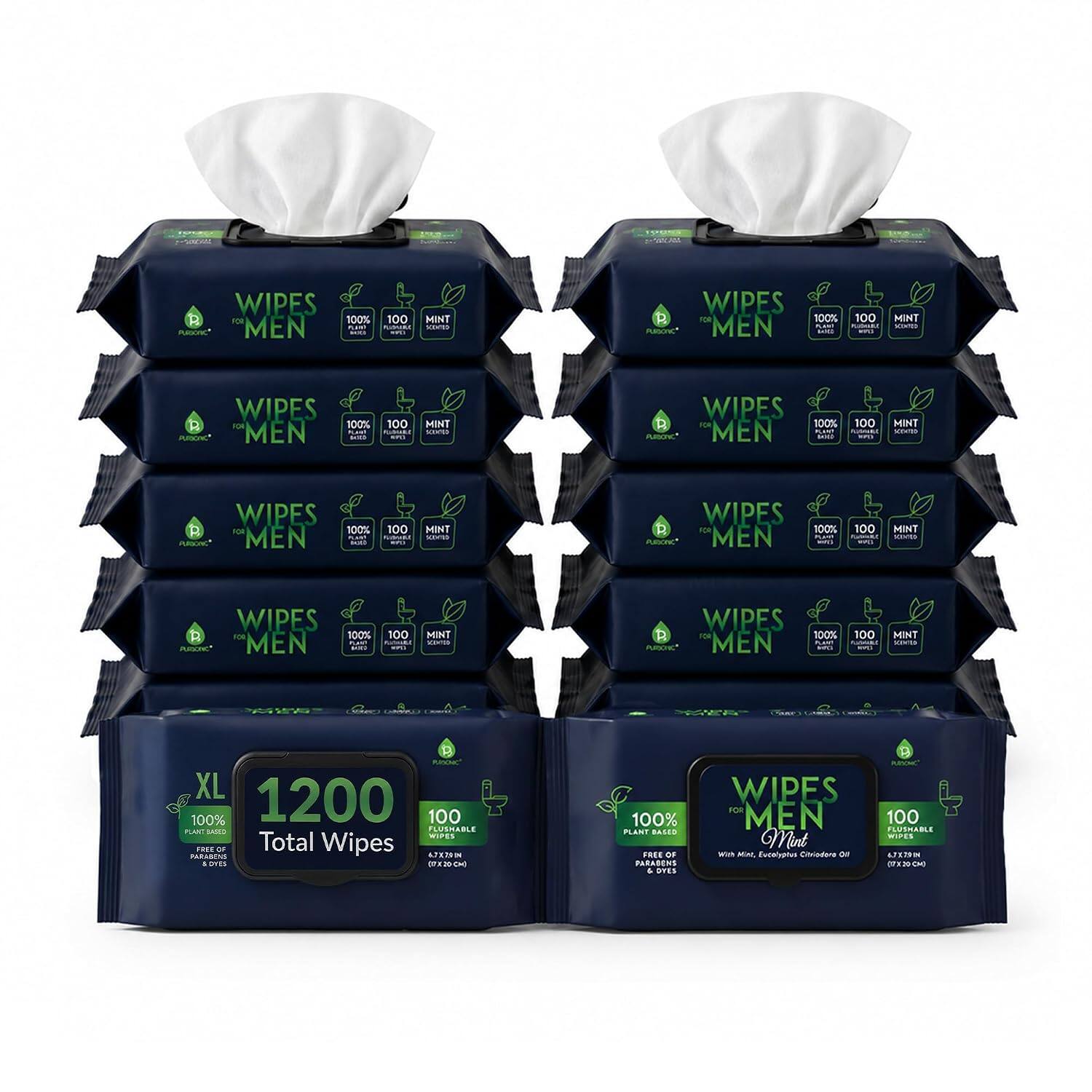 WIPES FOR MEN  
100% PLANT BASED  
100% RECYCLABLE  
MINT  
XL  
1200 Total Wipes  
100% PLANT BASED  
100% RECYCLABLE  
MINT  
With Mint, Eucalyptus & Citrus Oil  
FREE OF PARABENS & DYES
