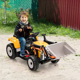 SlickBlue - 12V Battery-Powered Kids Ride-On Excavator with Adjustable Arm & Bucket - Yellow