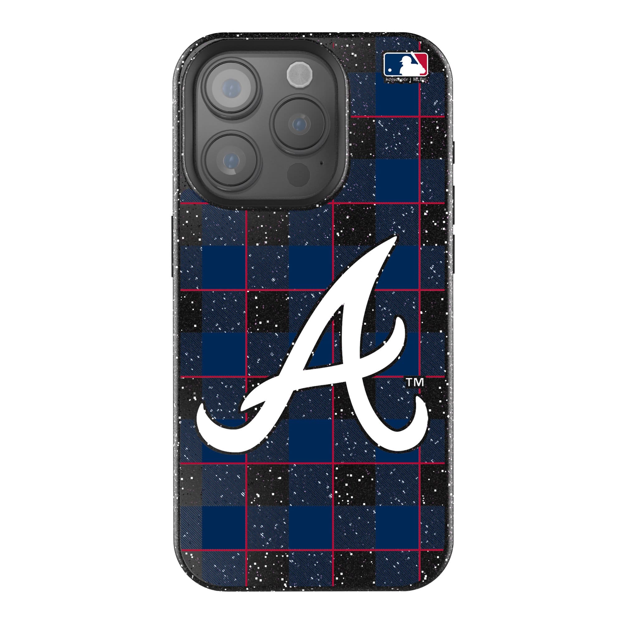 Keyscaper - MLB - Atlanta Braves Plaid Bling iPhone Case - 15 Pro - Black