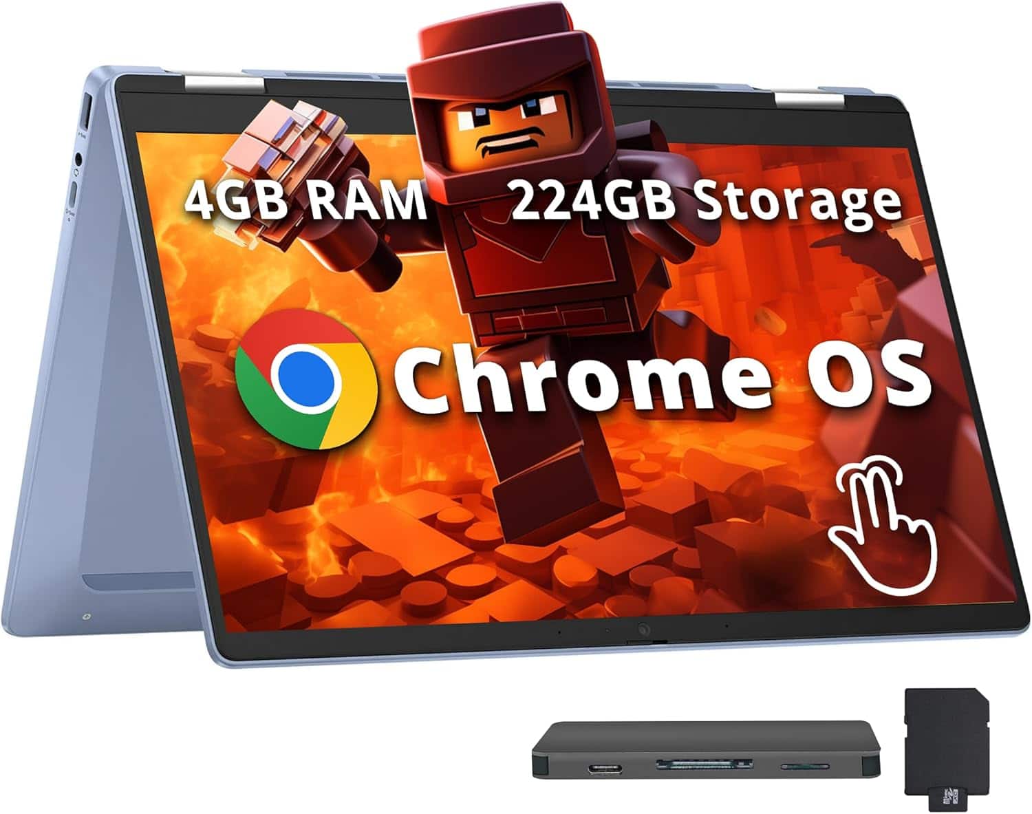 HP - Chromebook x360 14" FHD Touchscreen Laptop,Intel Processor N100,4GB RAM,64GB eMMC+160GB Dock Station,Chrome OS - Blue