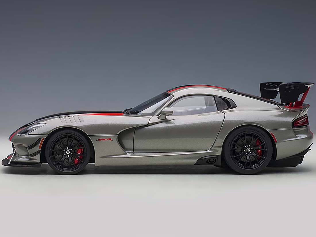 Alt View 3. Autoart - 2017 Dodge Viper ACR Billet Silver Metallic with Black and Red Stripes 1/18 Model Car by Autoart.
