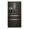 Front. Whirlpool - 26 Cu. Ft. Wide 4 Door Refrigerator with Prep and Store Bins - Black Stainless Finish.
