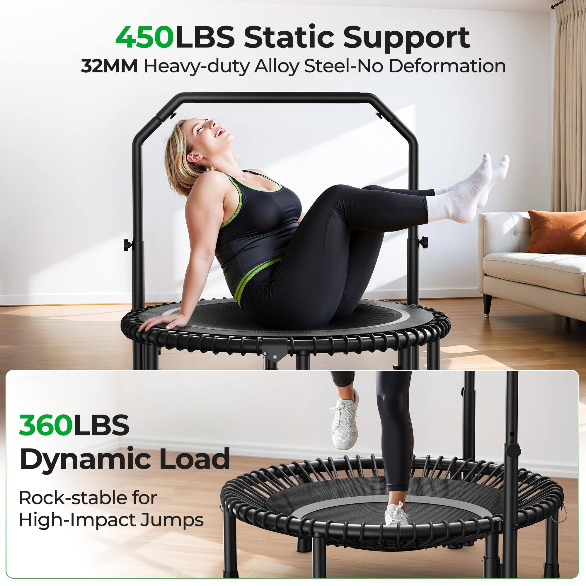 450LBS Static Support  
32MM Heavy-duty Alloy Steel-No Deformation  

360LBS Dynamic Load  
Rock-stable for High-Impact Jumps