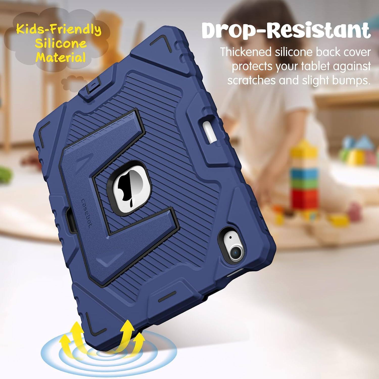 Kids-Friendly Silicone Material

Drop-Resistant

Thickened silicone back cover protects your tablet against scratches and slight bumps.