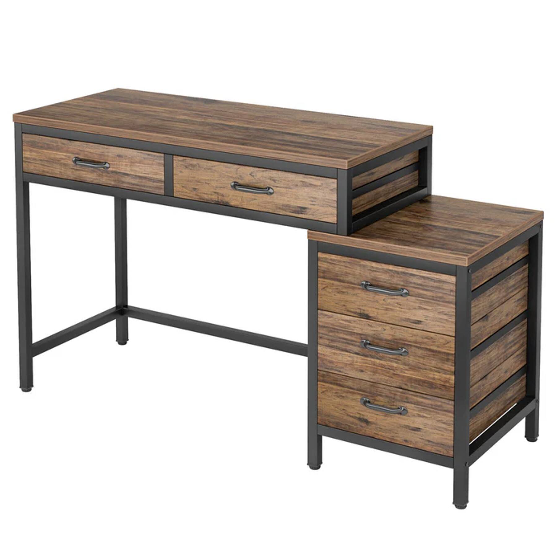 Angle. Forest'nSky - Modern Computer Desk with Drawer Cabinet, Writing Table & Spacious Office Workstation,Rustic Brown - Rustic Brown.