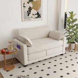 LUCKY ONE - 2-in-1 Convertible Corduroy 2-Seater Loveseat Sofa Bed w/ Side Storage 375 lbs/seat - Beige