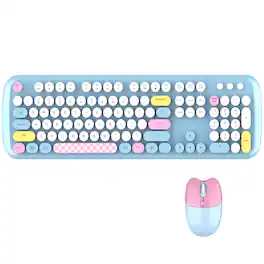 SaharaCase - Wireless Keyboard & Mouse Combo with Silent Click | Colorful 104 Keys Full Keyboard | USB & Type-C Adapter - Blue